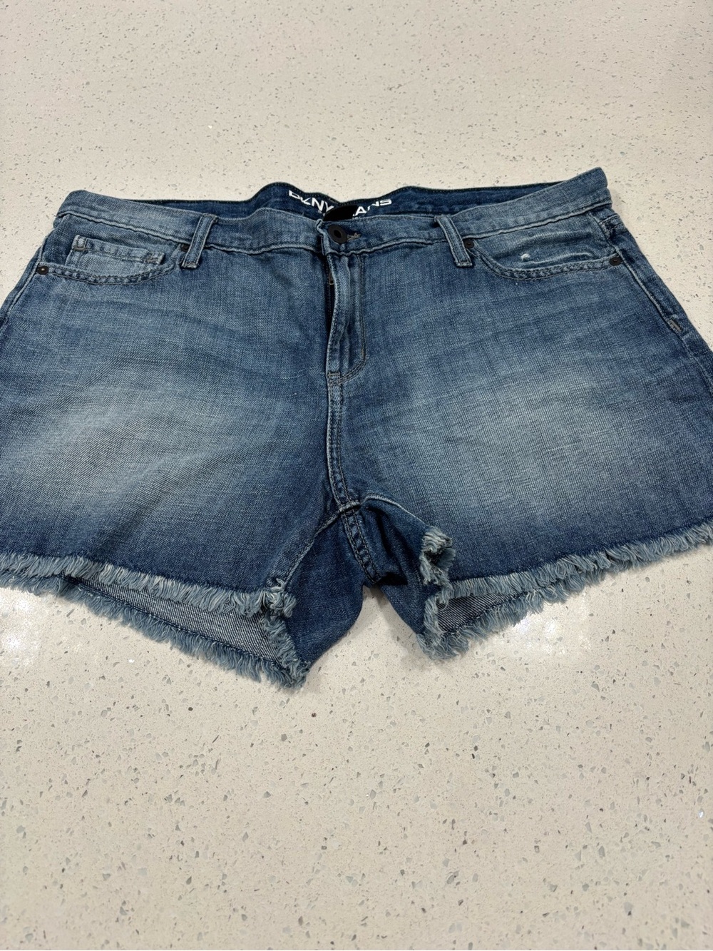 DKNY Frayed Hem Denim Shorts - Blue